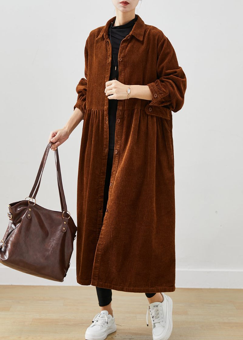 Art Brown Oversized Corduroy Trench Coats Spring - Trenchcoats för kvinnor