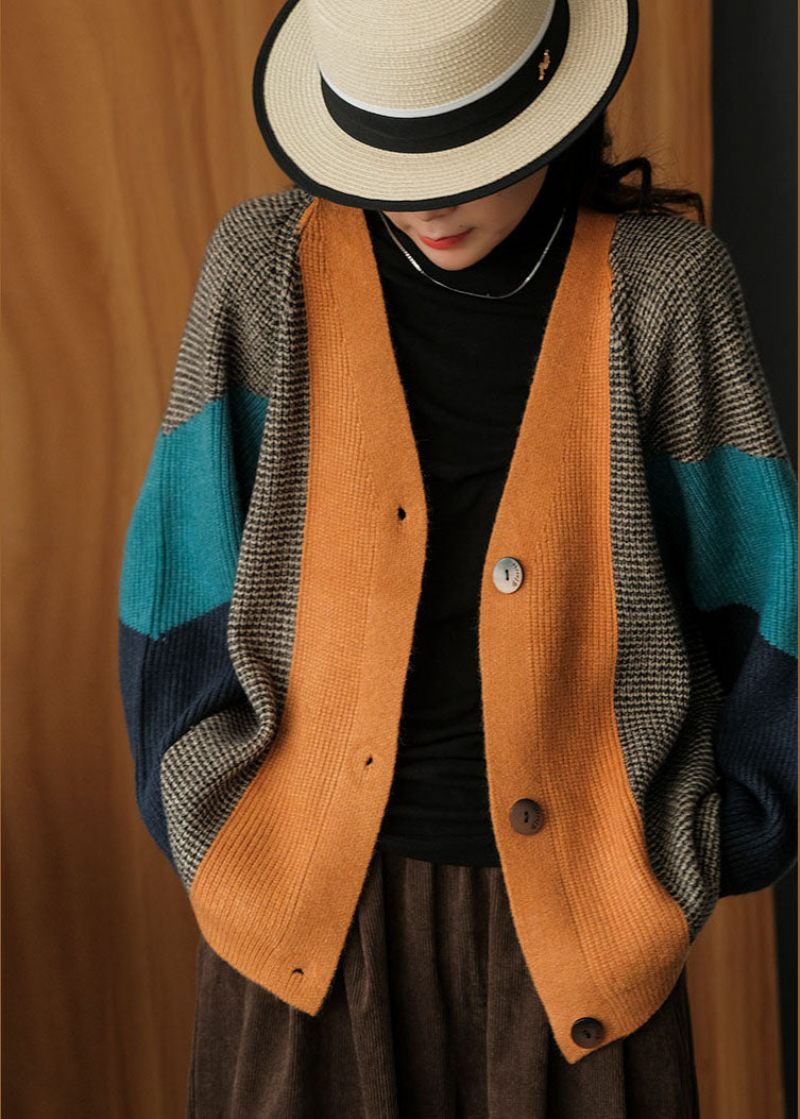 Art Colorblock Oversized Patchwork Stickad Cardigan Winter