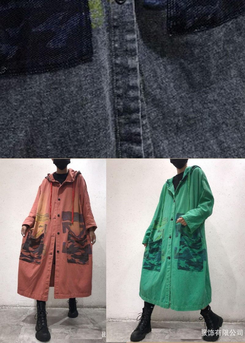 Art Green Baggy Hooded Coats - Mörkgrå