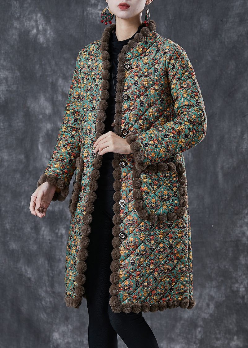 Art Green Oversized Print Varm Fleece Coat Winter