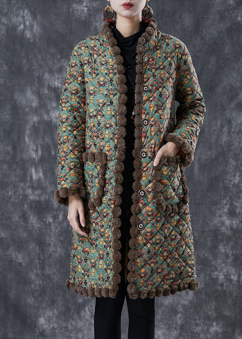 Art Green Oversized Print Varm Fleece Coat Winter - Vinterkappor för kvinnor