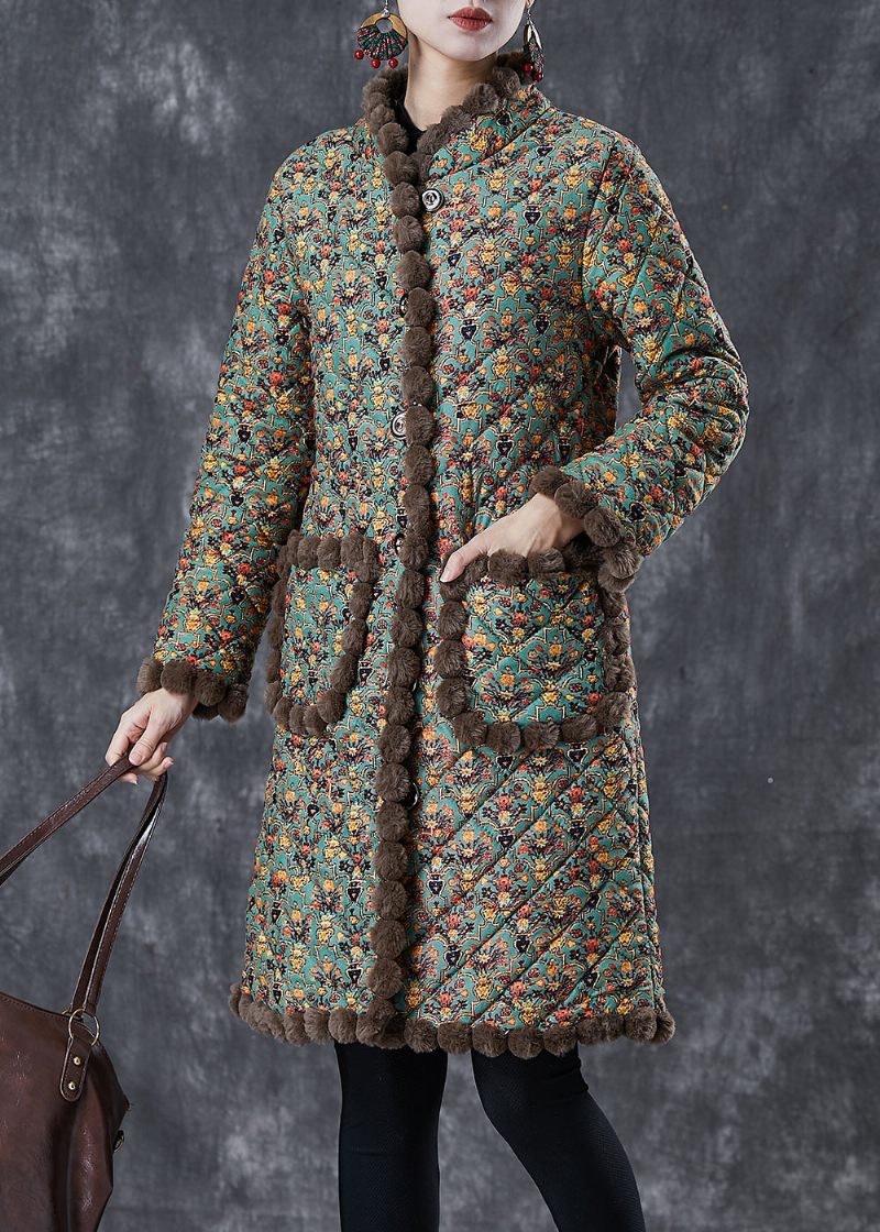 Art Green Oversized Print Varm Fleece Coat Winter - Vinterkappor för kvinnor