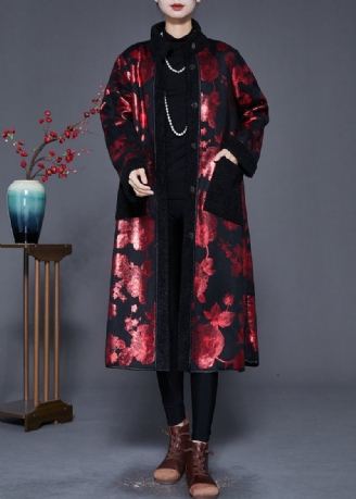 Art Mulberry Print Oversized Fleece Ull Fodrade Kappor Vinter