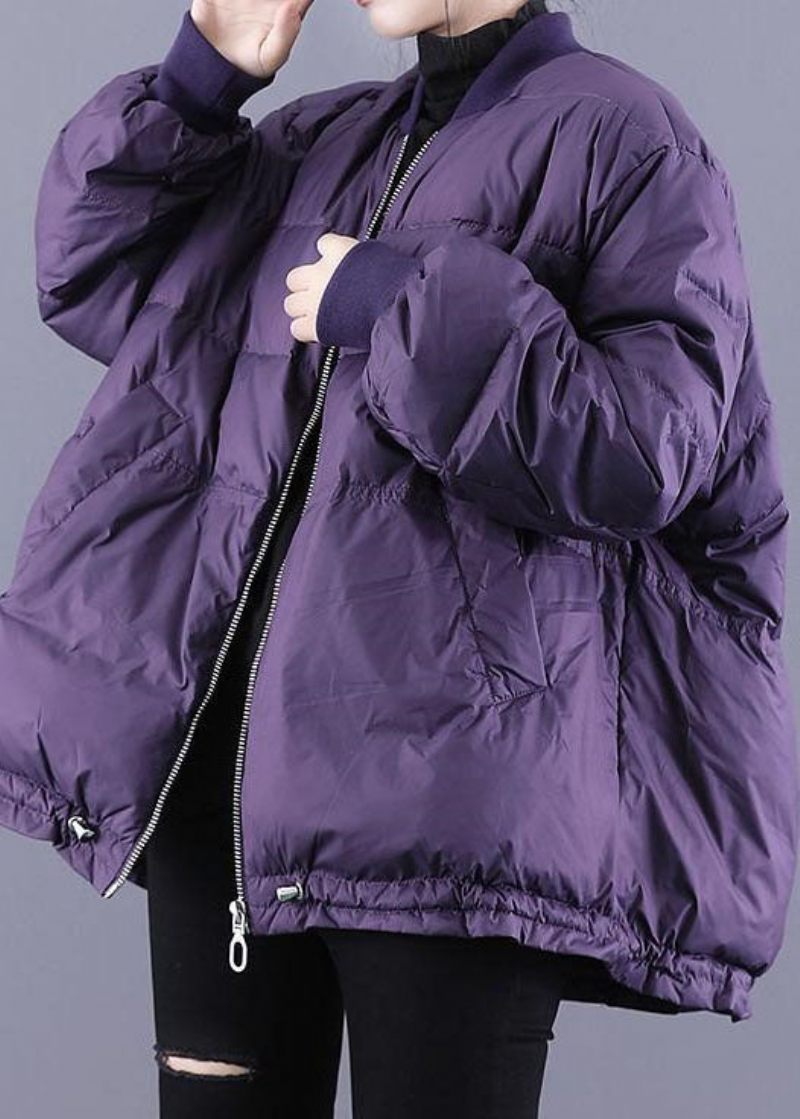 Art Purple Zip Up Dragsko Fin Bomullsfylld Tjocka Vinterjackor