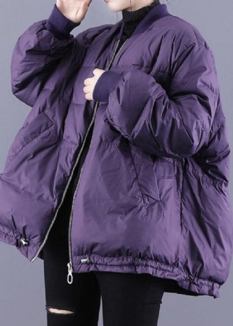 Art Purple Zip Up Dragsko Fin Bomullsfylld Tjocka Vinterjackor