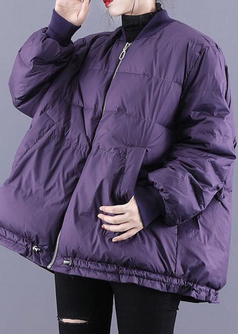 Art Purple Zip Up Dragsko Fin Bomullsfylld Tjocka Vinterjackor - Dunjackor för kvinnor