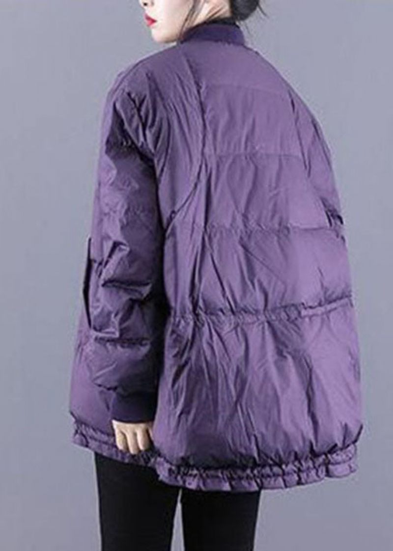 Art Purple Zip Up Dragsko Fin Bomullsfylld Tjocka Vinterjackor - Dunjackor för kvinnor