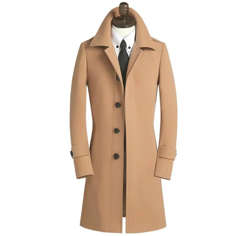 Avancerat Märkesbutik Ny Trenchcoat För Män Enkelknäppt Smal Kappa Business Casual Kostym Krage Ulljacka - Svart