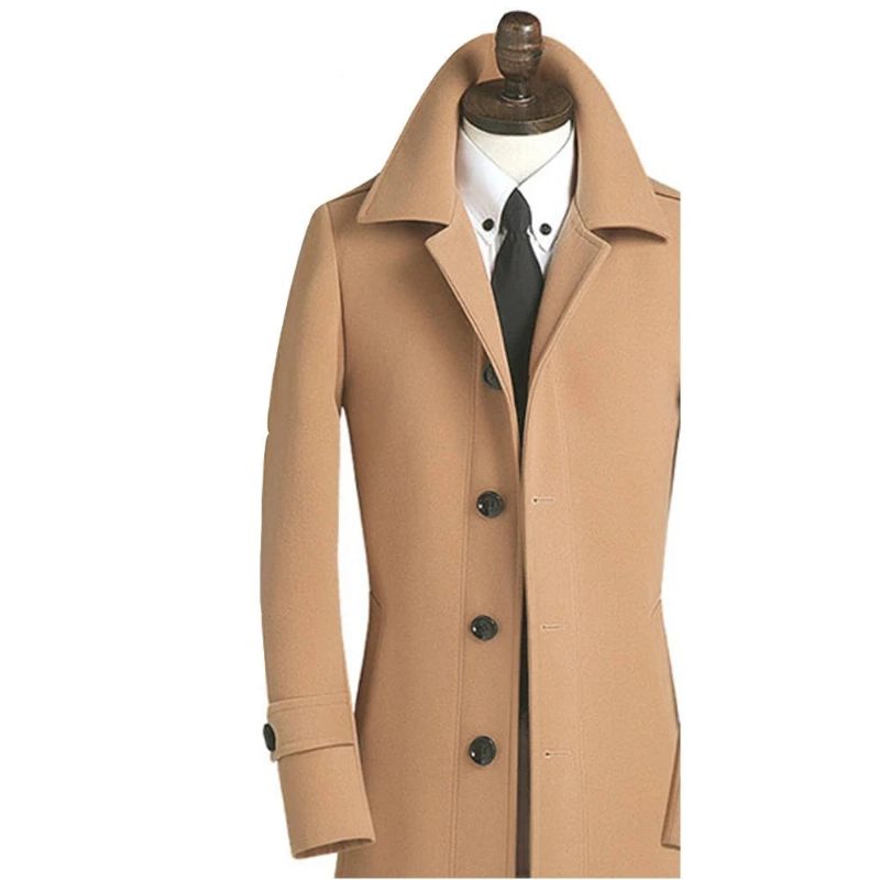 Avancerat Märkesbutik Ny Trenchcoat För Män Enkelknäppt Smal Kappa Business Casual Kostym Krage Ulljacka - Svart