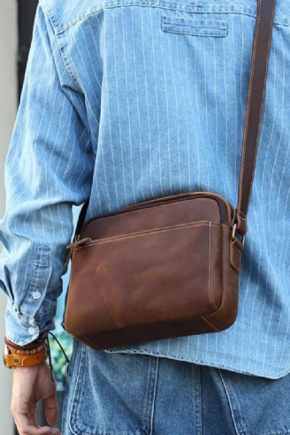 Axelväska För Män I Äkta Läder Vintage Messenger Bag Mini Crossbody-väska