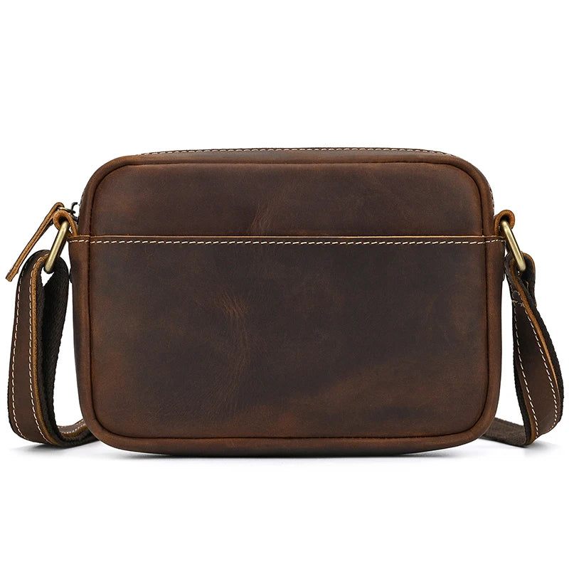 Axelväska För Män I Äkta Läder Vintage Messenger Bag Mini Crossbody-väska - Mörkbrun