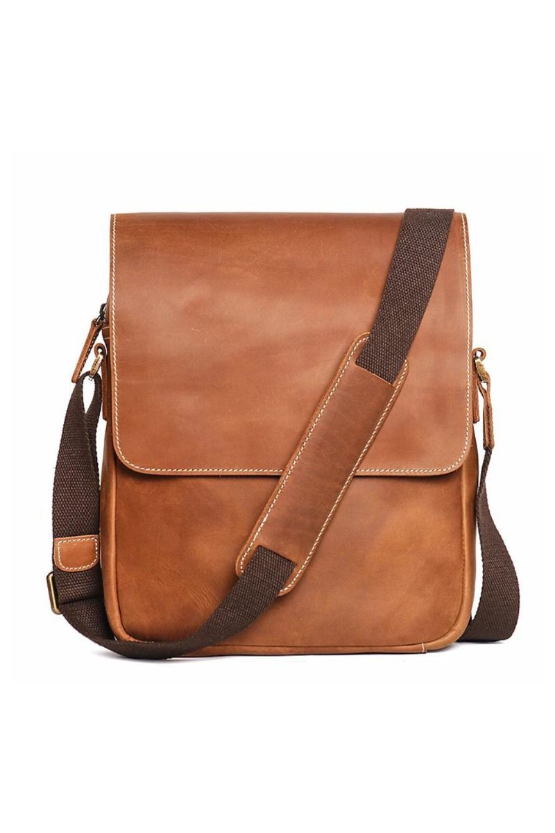 Axelväska Med Magnetspänne För Män Hästläder Casual Crossbody-väskor Topplager Läder