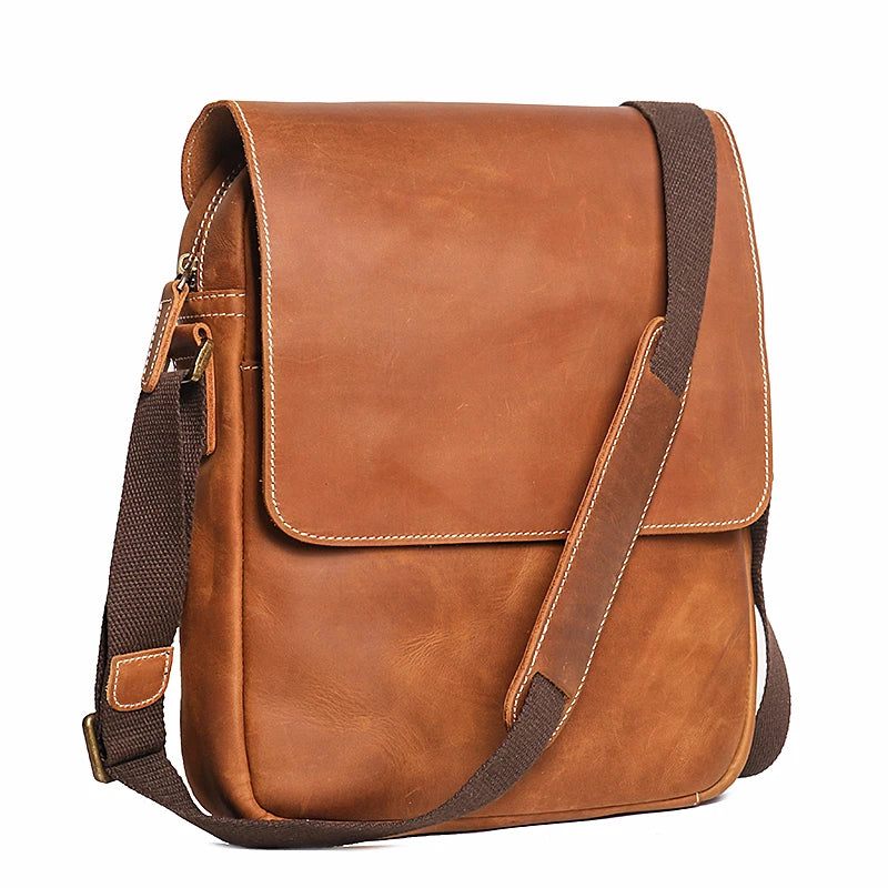 Axelväska Med Magnetspänne För Män Hästläder Casual Crossbody-väskor Topplager Läder - Brun