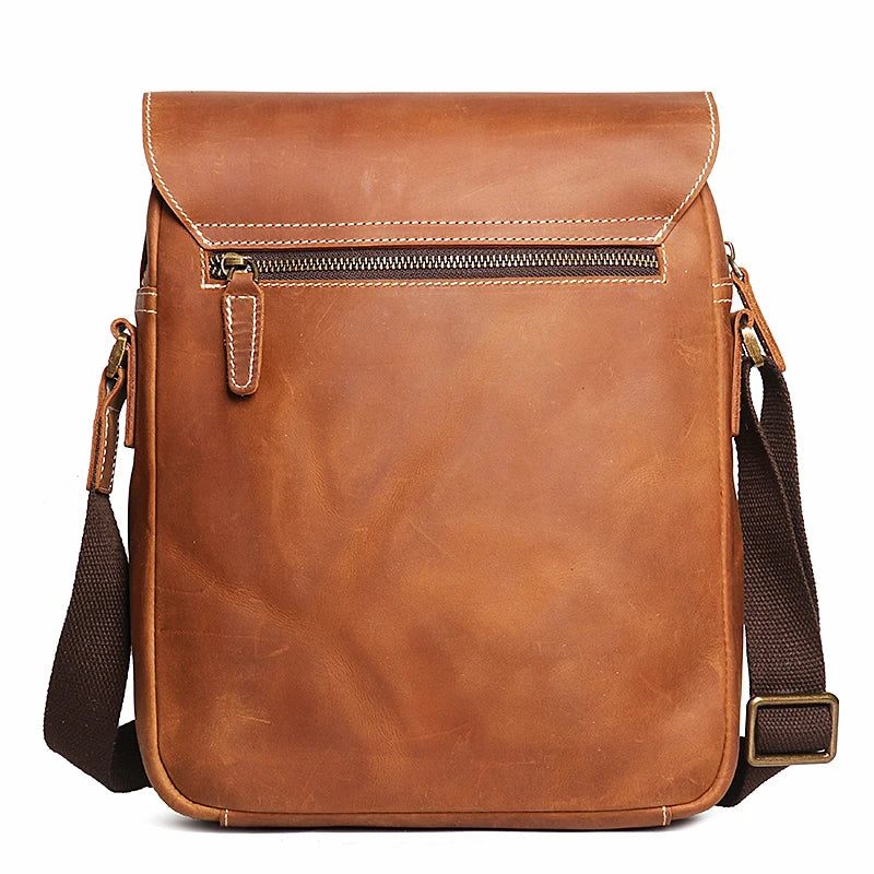 Axelväska Med Magnetspänne För Män Hästläder Casual Crossbody-väskor Topplager Läder - Brun