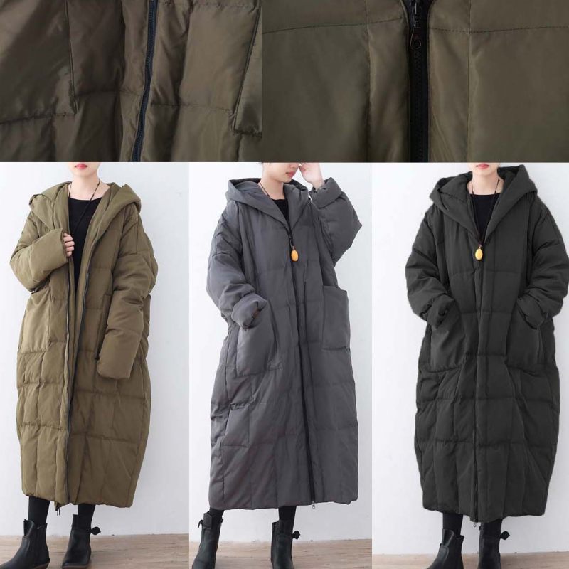 Begränsat Lager-grå Varm Dunkappa Plus Size Parka Tjock Huva Maxi Cardigan - Grå