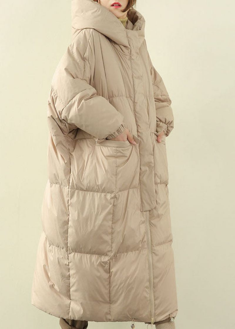 Beige Fickor Duck Down Coat Zip Up Winter - Svart