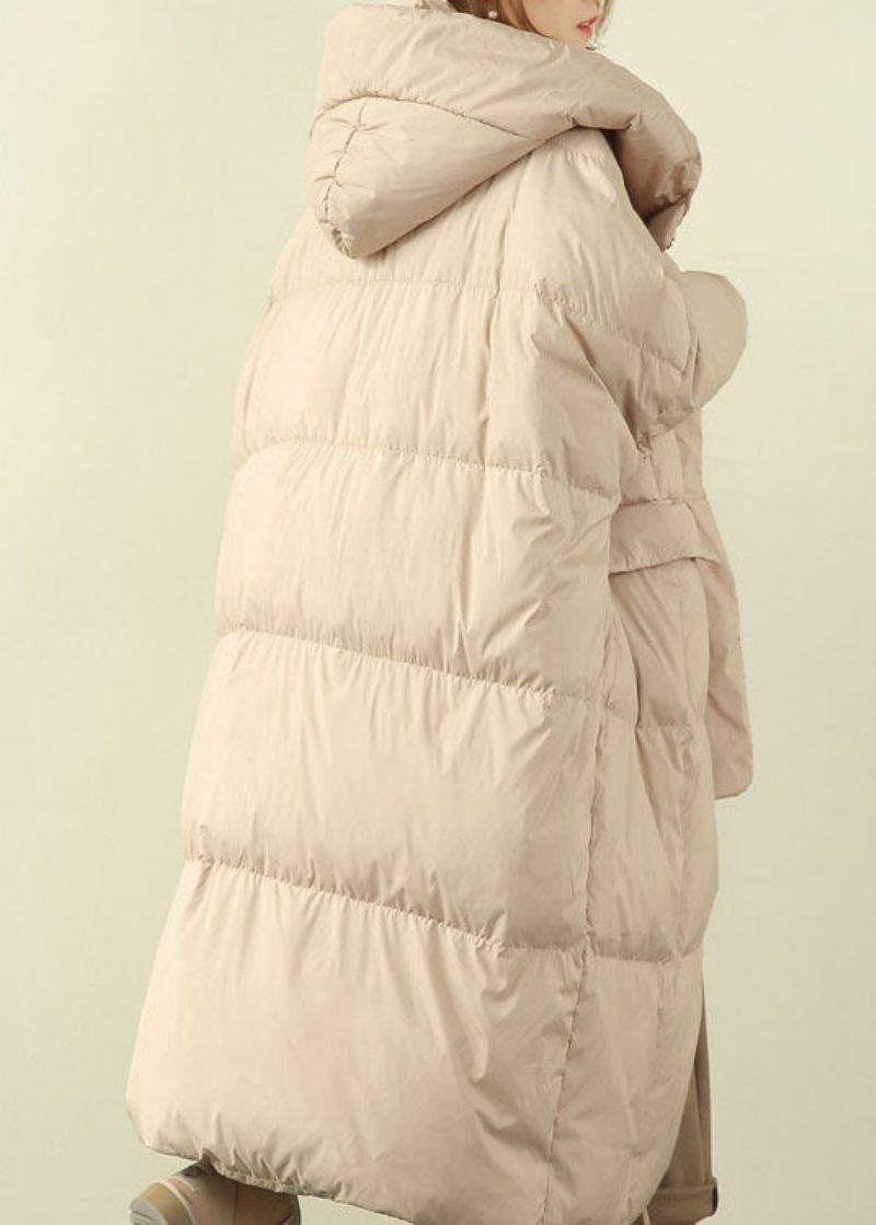 Beige Fickor Duck Down Coat Zip Up Winter - Svart