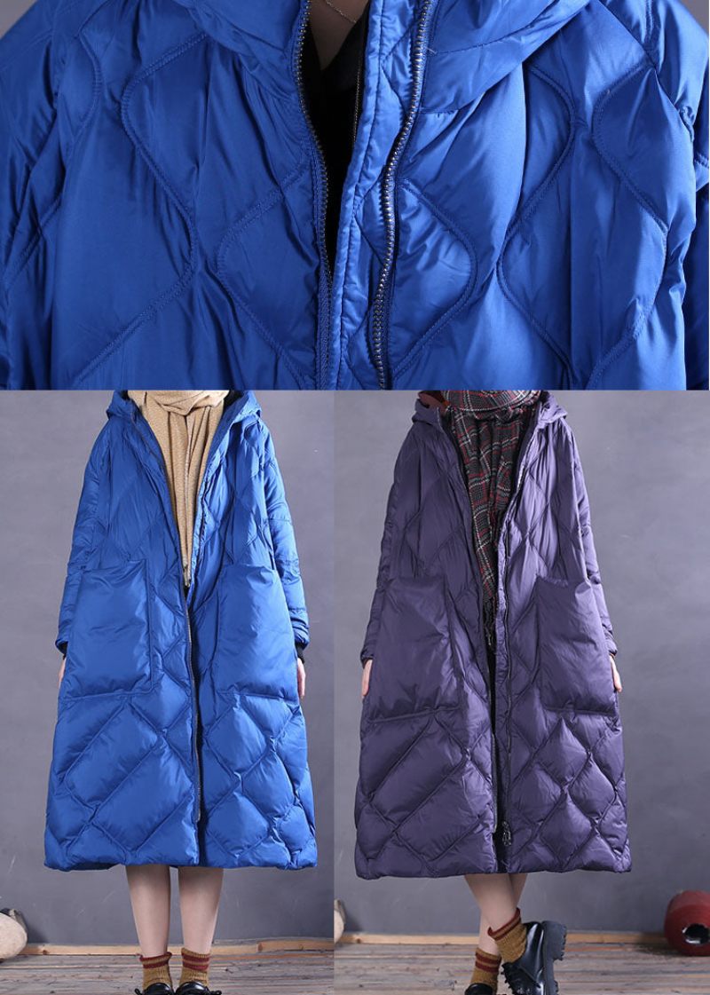 Blå Varm Duck Down Coat Zip Up Winter - Lila