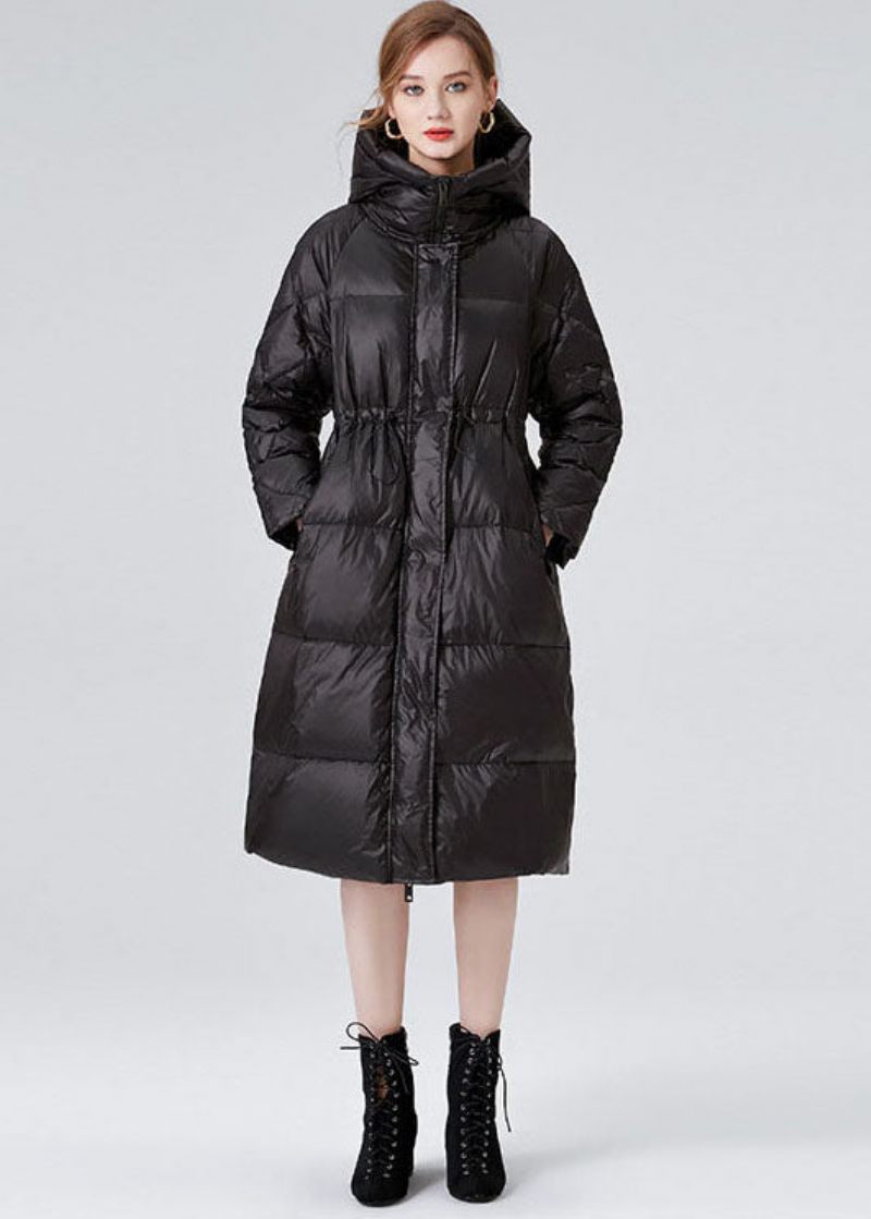 Black Duck Down Cinch Coats På Vintern Hooded Dragstring Winter