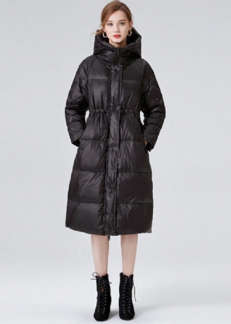 Black Duck Down Cinch Coats På Vintern Hooded Dragstring Winter