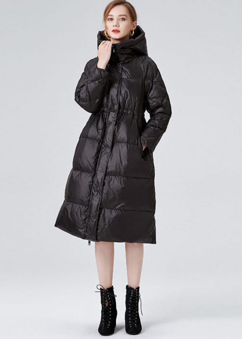 Black Duck Down Cinch Coats På Vintern Hooded Dragstring Winter - Svart