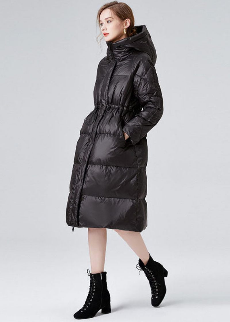 Black Duck Down Cinch Coats På Vintern Hooded Dragstring Winter - Svart