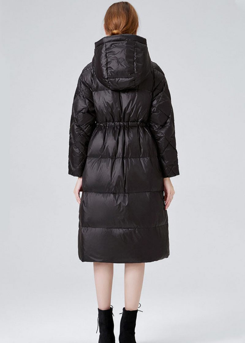 Black Duck Down Cinch Coats På Vintern Hooded Dragstring Winter - Svart