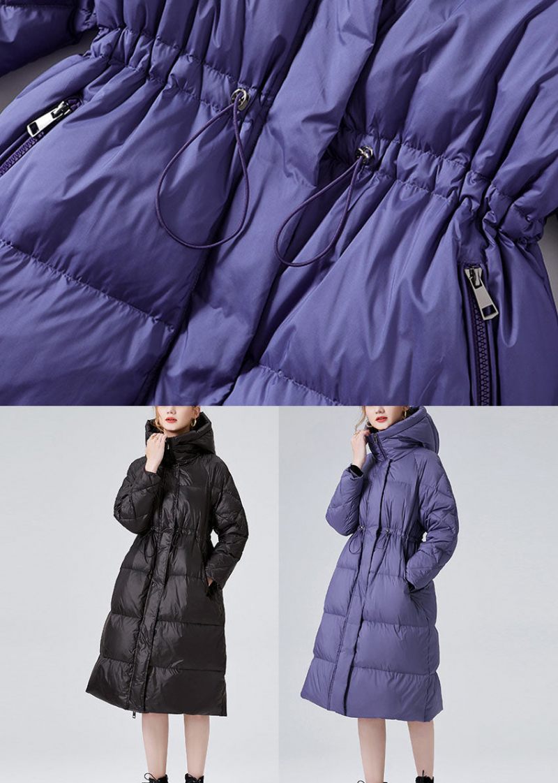 Black Duck Down Cinch Coats På Vintern Hooded Dragstring Winter - Svart