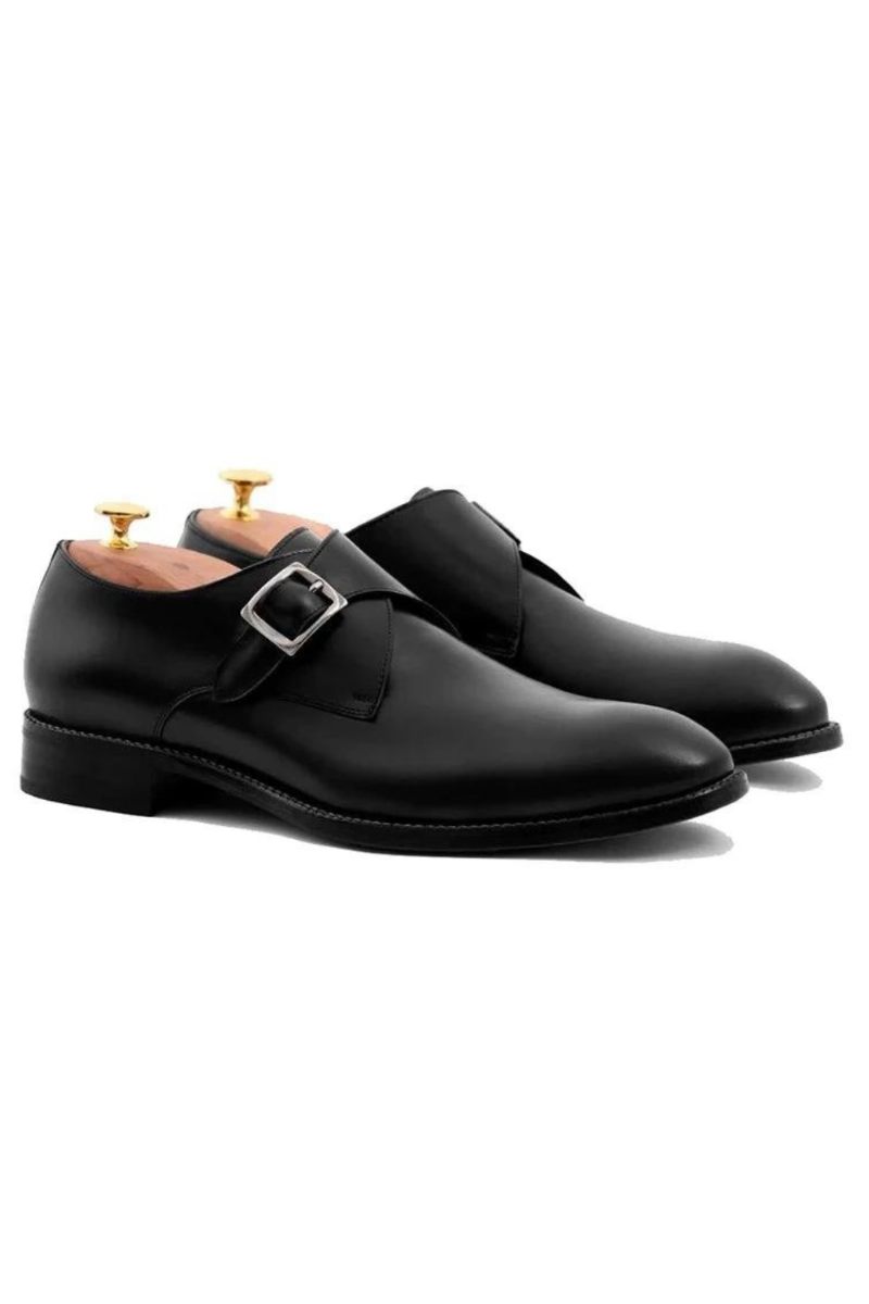 Black Monk Straps Män Skor Designer Bröllopsklänning Äkta Läder Bästa Handgjorda Business För Man