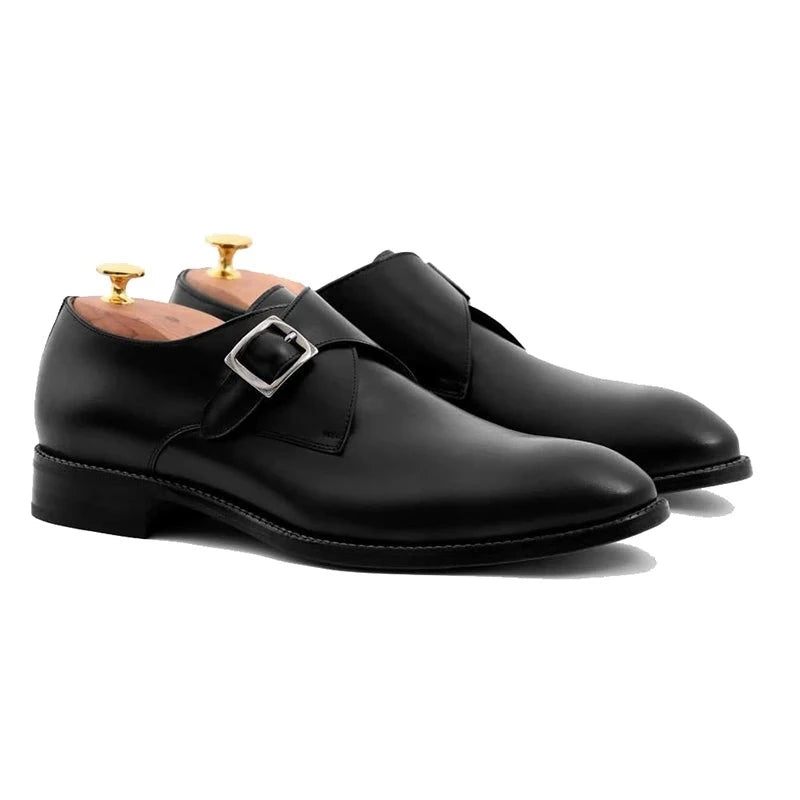 Black Monk Straps Män Skor Designer Bröllopsklänning Äkta Läder Bästa Handgjorda Business För Man - Svart