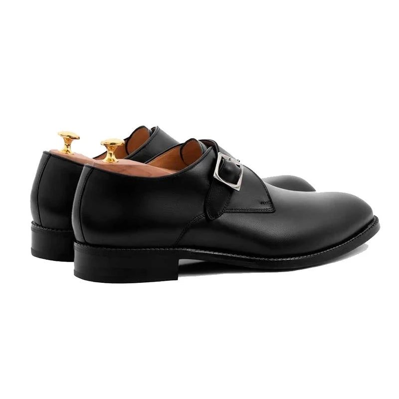 Black Monk Straps Män Skor Designer Bröllopsklänning Äkta Läder Bästa Handgjorda Business För Man - Svart