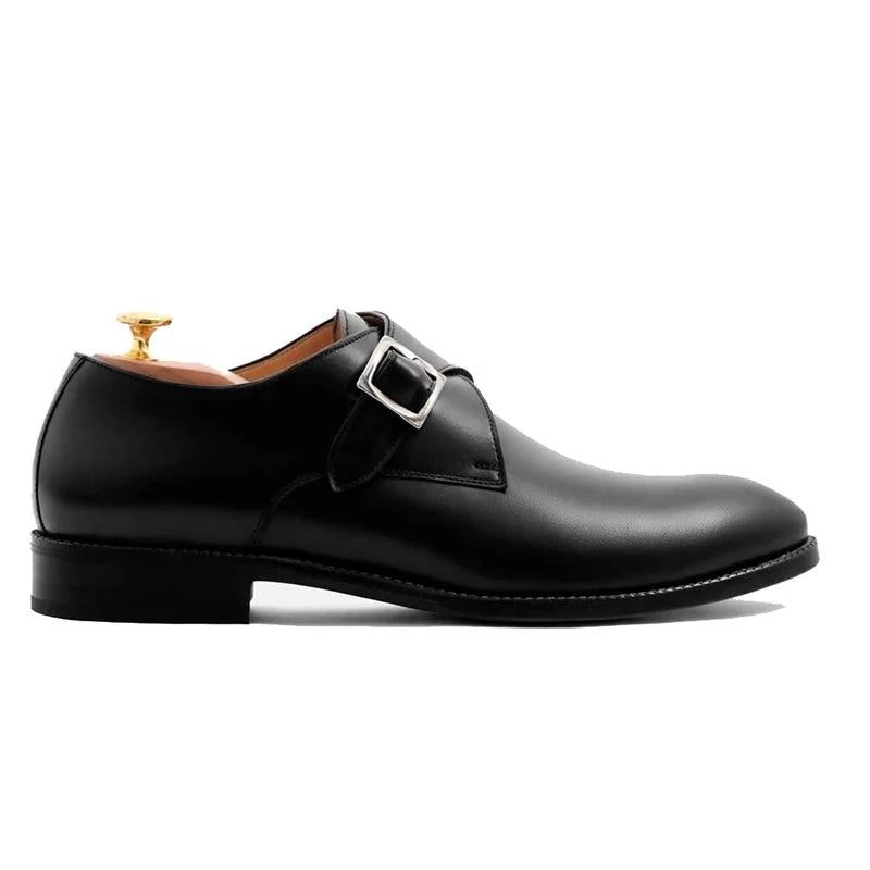 Black Monk Straps Män Skor Designer Bröllopsklänning Äkta Läder Bästa Handgjorda Business För Man - Svart