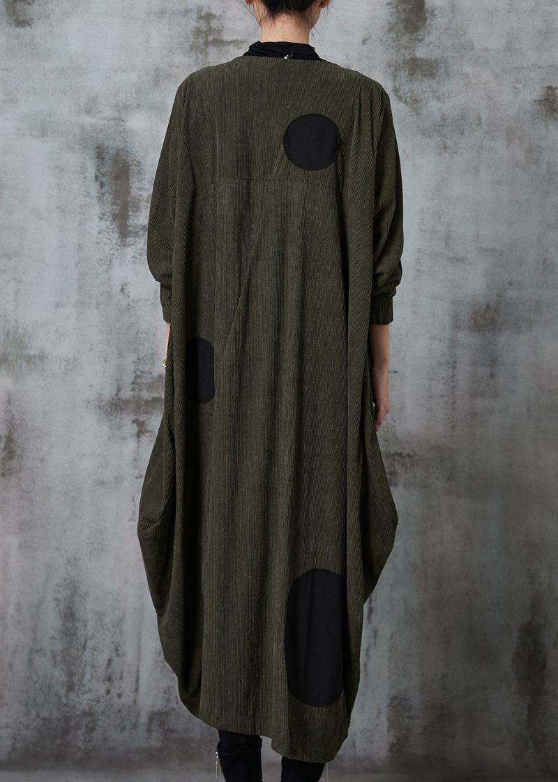 Blackish Green Dot Cotton Trench Coat Asymmetrisk Spring - Vinterkappor för kvinnor