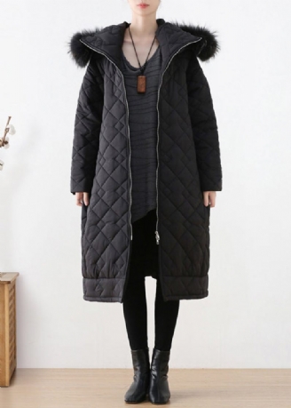 Blck Pläd Tjock Hooded Long Parka Winter