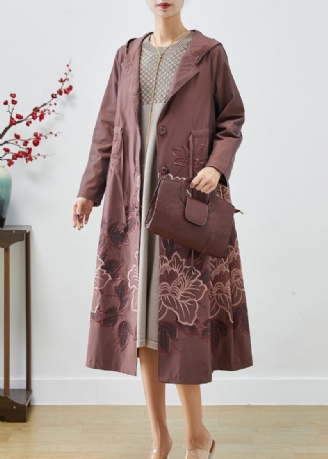 Blek Mauve Spandex Trench Coat Broderad Tie Midja Fall