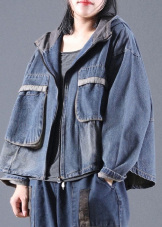 Blue Pockets Jeansjacka Zip Up Spring