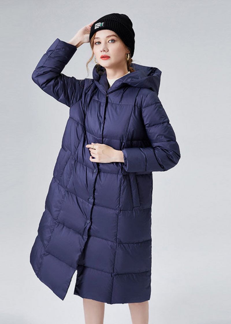 Blue Warm Duck Down Puffers Jackor Hooded Winter - Blå