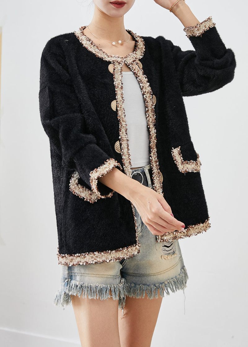 Bohemian Black Double Breast Patchwork Mink Velvet Coats Fall - Vinterkappor för kvinnor