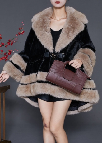 Bohemian Black Fur Krage Oversized Fuzzy Fur Fluffy Coat Vinter