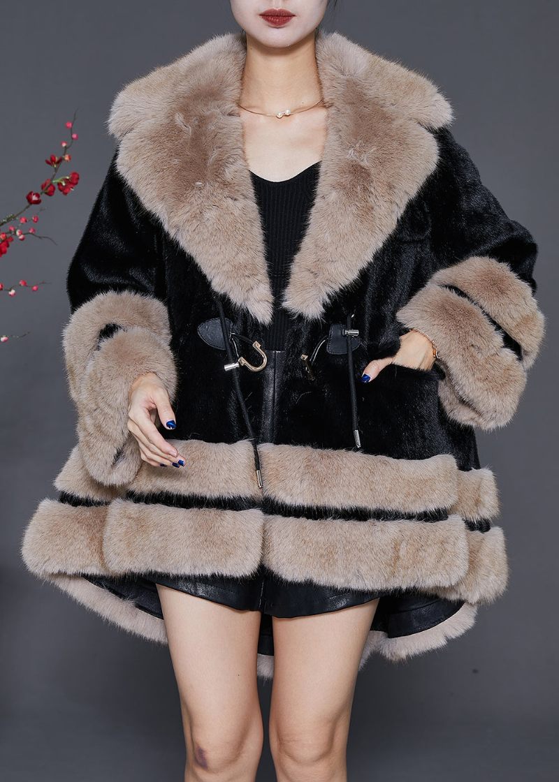 Bohemian Black Fur Krage Oversized Fuzzy Fur Fluffy Coat Vinter - Vinterkappor för kvinnor