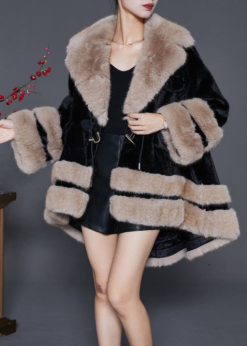 Bohemian Black Fur Krage Oversized Fuzzy Fur Fluffy Coat Vinter - Vinterkappor för kvinnor