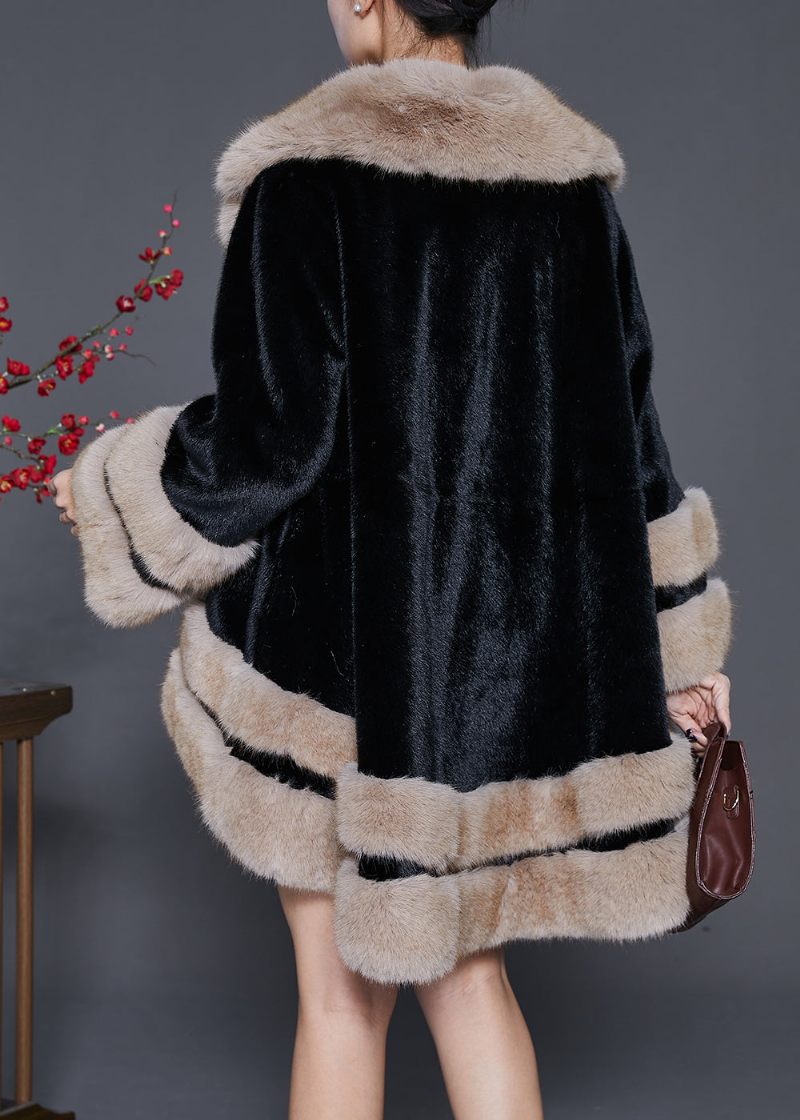 Bohemian Black Fur Krage Oversized Fuzzy Fur Fluffy Coat Vinter - Vinterkappor för kvinnor