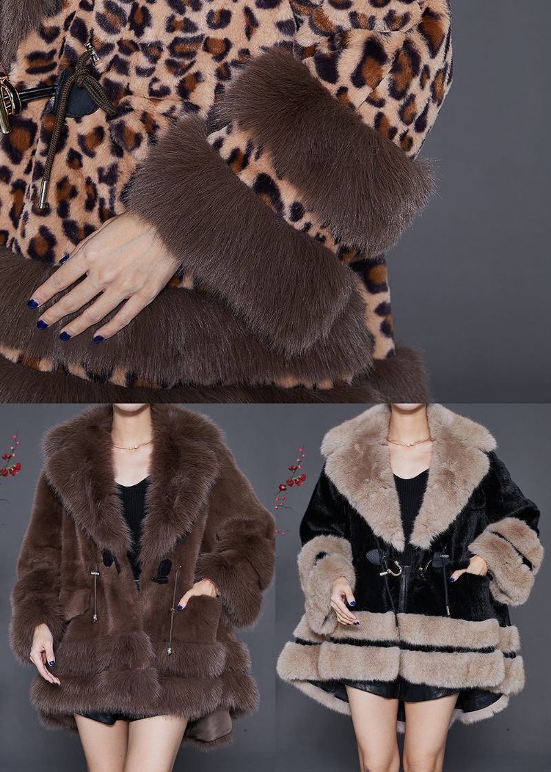 Bohemian Black Fur Krage Oversized Fuzzy Fur Fluffy Coat Vinter - Vinterkappor för kvinnor