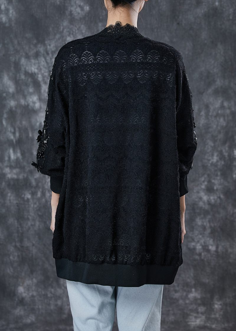 Bohemian Black Oversized Patchwork Lace Cardigan Spring - Koftor för kvinnor