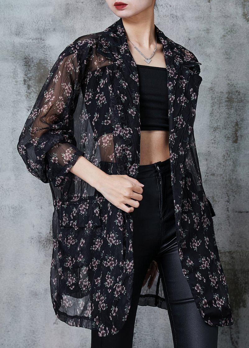 Bohemian Black Oversized Print Chiffong Cardigan Summer