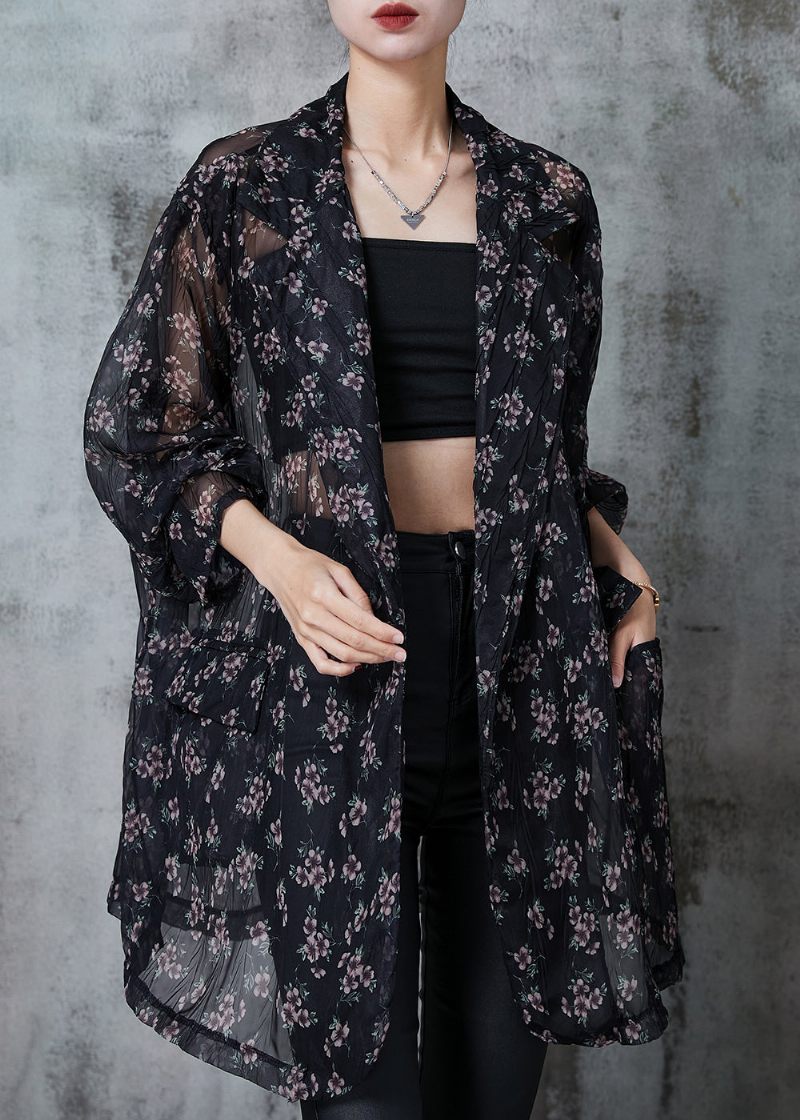 Bohemian Black Oversized Print Chiffong Cardigan Summer - Koftor för kvinnor