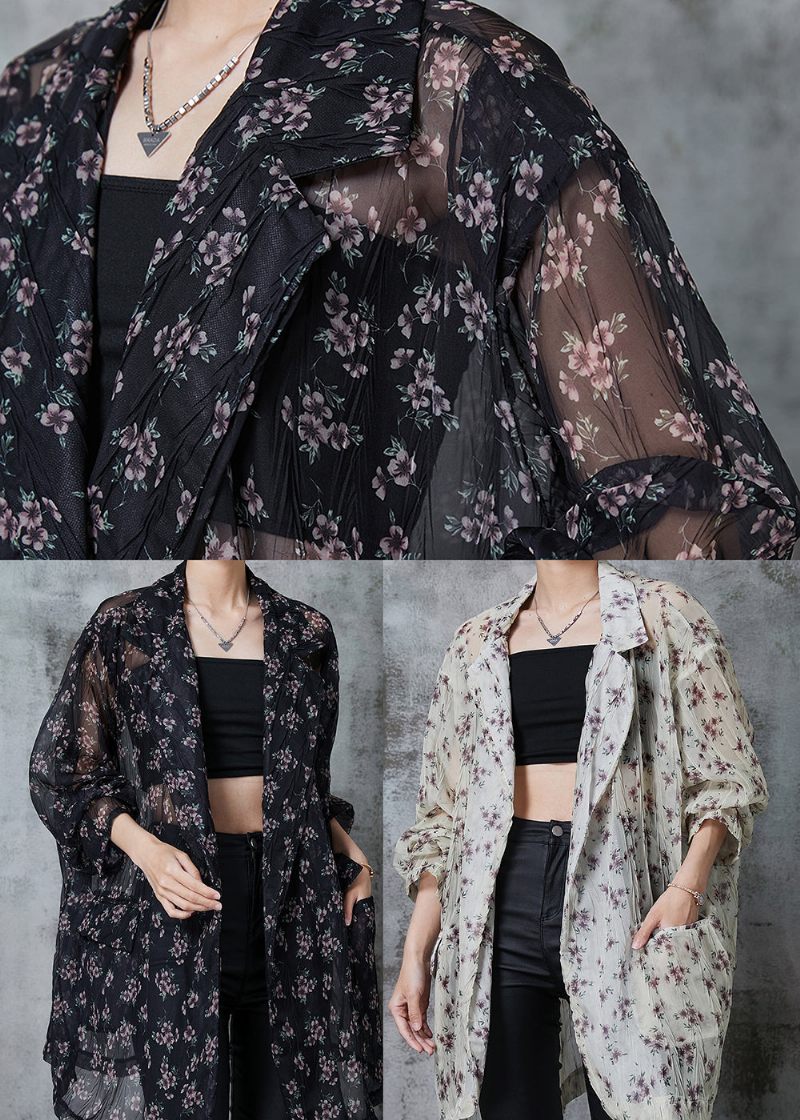 Bohemian Black Oversized Print Chiffong Cardigan Summer - Koftor för kvinnor