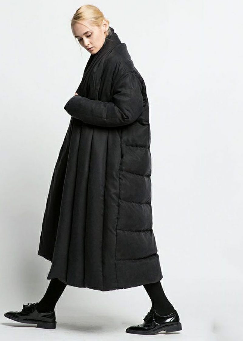 Bohemian Black V-hals Oversized Patchwork Duck Down Puffer Jacka Vinter - Dunjackor för kvinnor