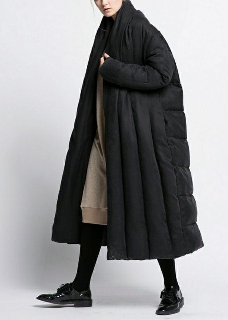 Bohemian Black V-hals Oversized Patchwork Duck Down Puffer Jacka Vinter - Dunjackor för kvinnor