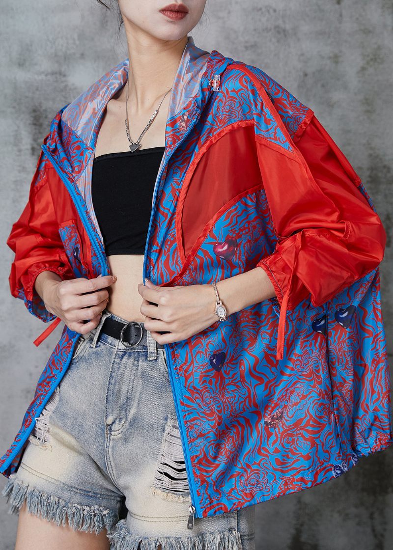 Bohemian Blue Oversized Patchwork Spandex Coat Spring